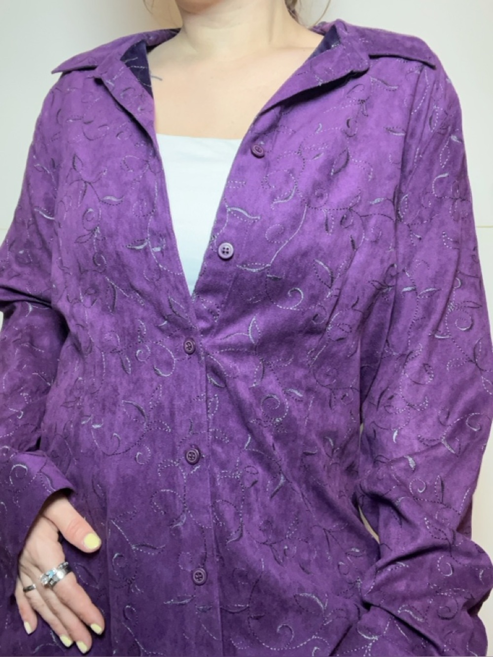 Vintage 90s Purple Embroidered Button Down Blouse Dark Academia Rory Gilmore Top
